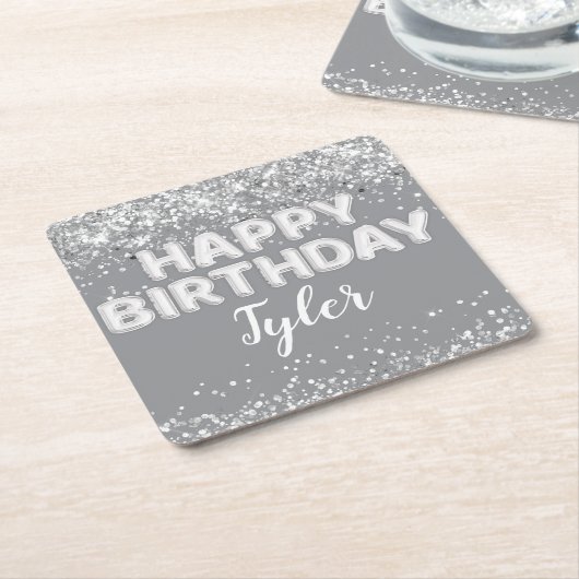 Grijs Zilver Verjaardagsfeest Kartonnen Onderzetters (Schuin)