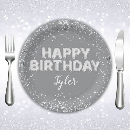 Grijs Zilver Verjaardagsfeest Papieren Bordje