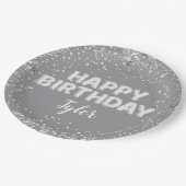 Grijs Zilver Verjaardagsfeest Papieren Bordje (Gekanteld)