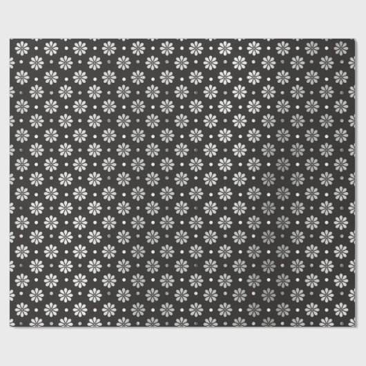 Grijs Zilver Zwart Folie Floral Daisy Stippen Cadeaupapier (Vlak)