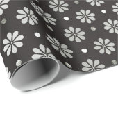Grijs Zilver Zwart Folie Floral Daisy Stippen Cadeaupapier (Rol Hoek)