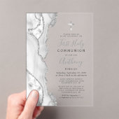 Grijs zilveren agaat Eerste Heilige Communie Acryl Uitnodigingen (Insitu (Draagbaar))