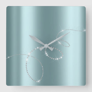 Grijs Zilveren Blauwe Kristallen Infinity Diamante Vierkante Klok