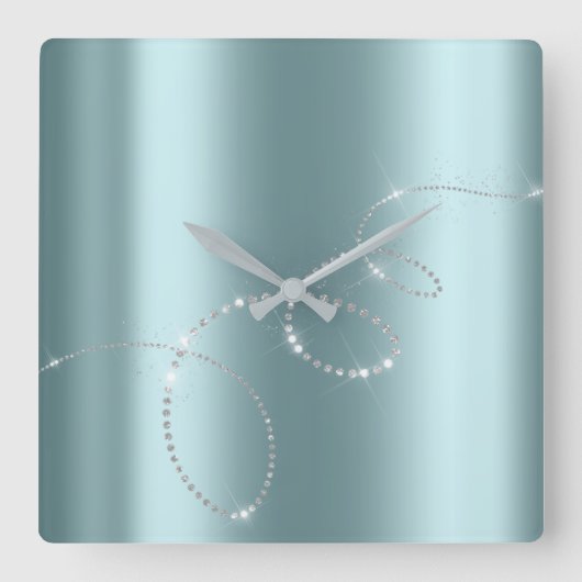 Grijs Zilveren Blauwe Kristallen Infinity Diamante Vierkante Klok (Voorkant)