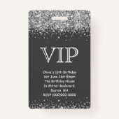 Grijs & Zilveren Glitter | VIP verjaardagsuitnodig Badge (Voorkant)