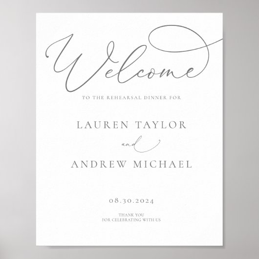 Grijs zilveren minimalistisch oefendinerbord poster (Voorkant)