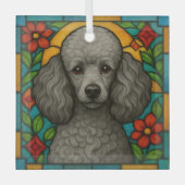Grijs/Zilveren Poedel Hond "Glas in lood" Glas Ornament (Voorkant)