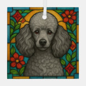 Grijs/Zilveren Poedel Hond "Glas in lood" Glas Ornament (Achterkant)
