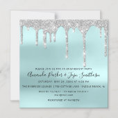 Grijs Zilveren Spark Drips Bruids Huwelijk Blauw  Magnetische Uitnodiging (Voorkant)