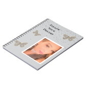 Grijs Zilveren Sparkle Vlinders Uw Foto Notitieboek (Linkerzijde)