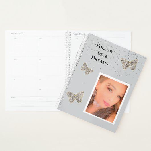 Grijs Zilveren Sparkle Vlinders Uw Foto Planner (Display)