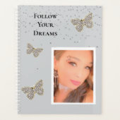 Grijs Zilveren Sparkle Vlinders Uw Foto Planner (Voorkant)