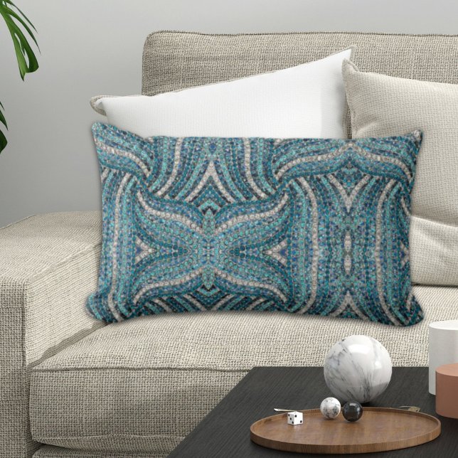 grijs zilverturquoise blauwgroen blauw bohemisch kussen (grey silver turquoise teal blue bohemian lumbar pillow)