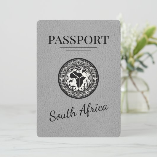 Grijs Zuid-Afrika paspoort Save The Date (Staand voorkant)