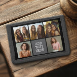 Grijs Zwart 5 Fotocollage met Tekst Drievoud Portemonnee<br><div class="desc">U kunt vierkante of selfie foto's voor dit ontwerp gebruiken. Gebruik vijf vierkante foto's om een uniek en persoonlijk cadeau te creëer. Als u de afbeeldingen moet aanpassen,  klik op het aanpassingshulpmiddel om veranderingen aan te brengen.</div>