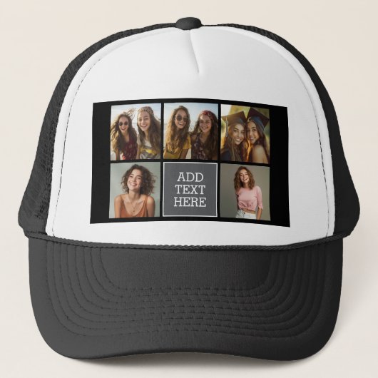 Grijs Zwart 5 Fotocollage met Tekst Trucker Pet (Voorkant)