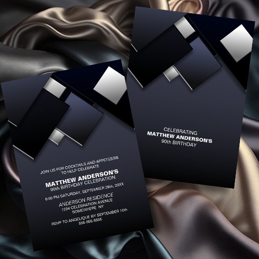 Grijs Zwart 90ste Cocktail Verjaardagsfeest Kaart