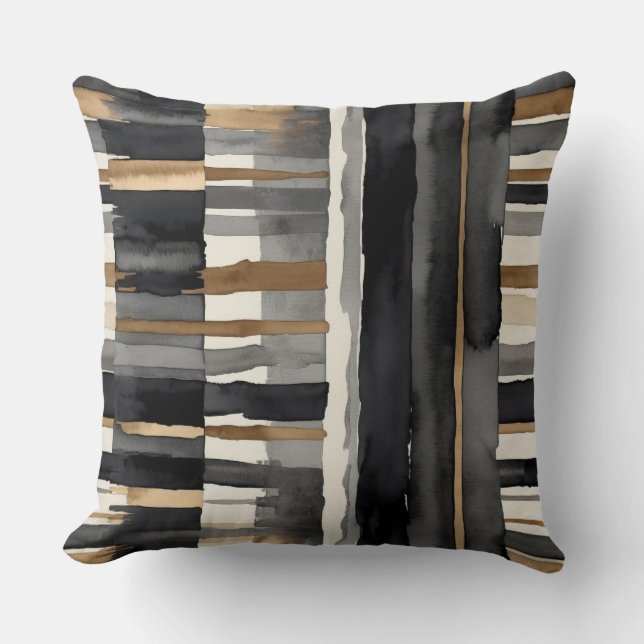 Grijs zwart beige en brons abstract kussen (Voorkant)