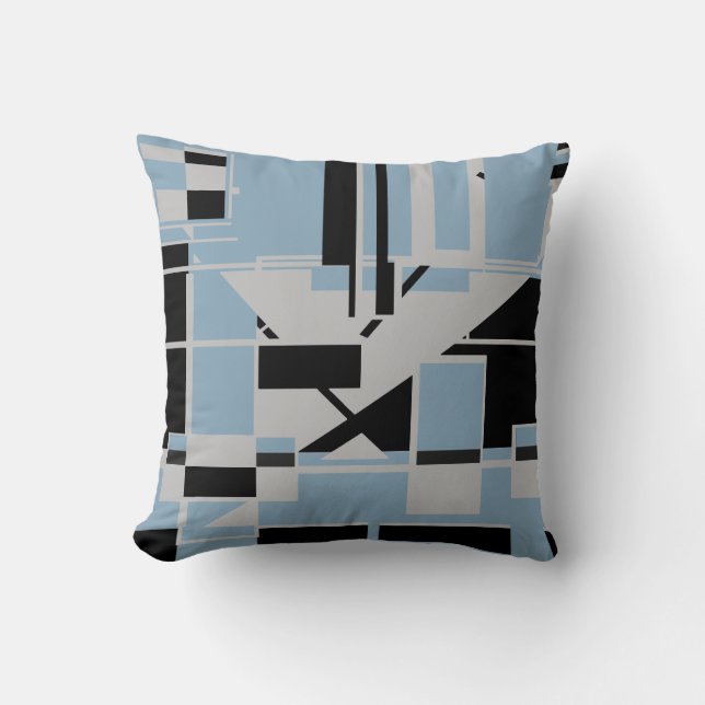 Grijs Zwart Bord Blauw Geometrisch Abstract Labyri Kussen (Voorkant)