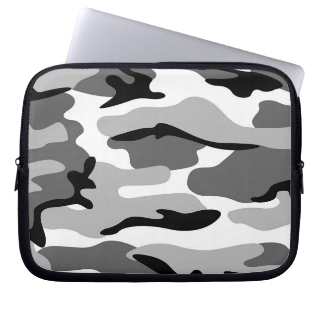 Grijs & Zwart Camouflage Laptophoes Laptop Sleeve (Voorkant)