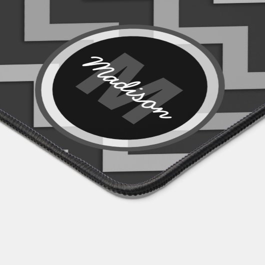 Grijs zwart Chevron Cool retro Monogram Bureaumat (Hoek)