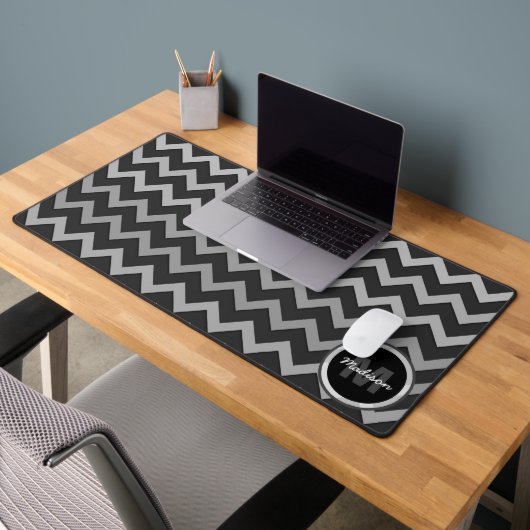 Grijs zwart Chevron Cool retro Monogram Bureaumat (Kantoor 2)