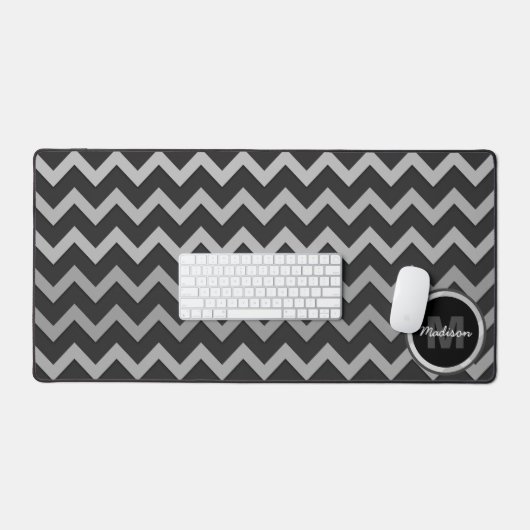 Grijs zwart Chevron Cool retro Monogram Bureaumat (Keyboard & Muis)