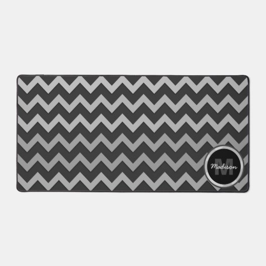 Grijs zwart Chevron Cool retro Monogram Bureaumat (Voorkant)