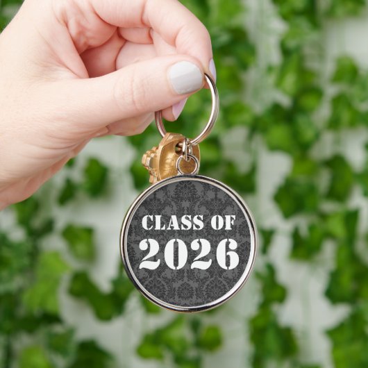 Grijs & Zwart Damast Klasse van Afstuderen Sleutelhanger (Hand)