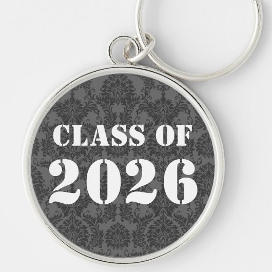 Grijs & Zwart Damast Klasse van Afstuderen Sleutelhanger (Voorkant)