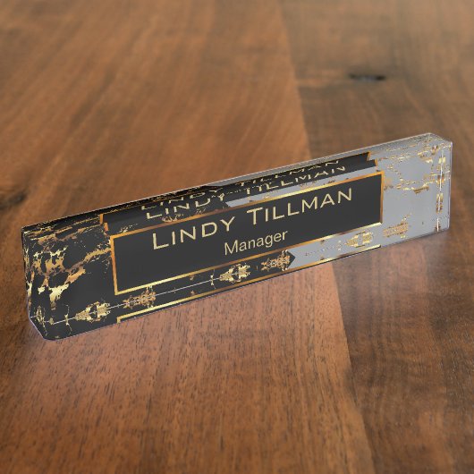 Grijs, zwart en goudkleurig ontwerp naambordje (Zijkant)