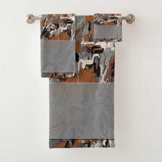 Grijs, Zwart en Karamel Abstract Bad Handdoek (Insitu)