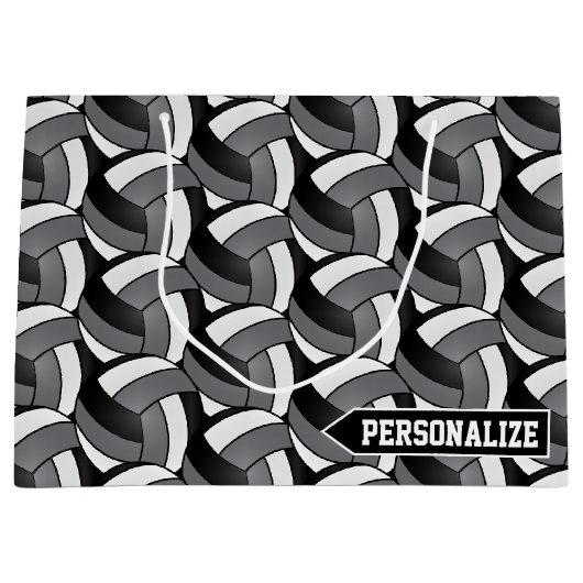 Grijs, zwart en wit Volleybal - Personaliseer Groot Cadeauzakje (Voorkant)
