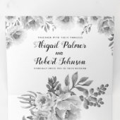 Grijs, zwart en wit waterverf bloemen bruiloft drieluik uitnodiging (Binnenzijde eerst)