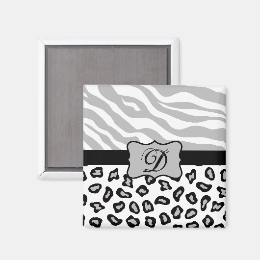 Grijs, zwart en wit Zebra & Cheetah Persoonlijk Magneet (Voorkant / Achterkant)