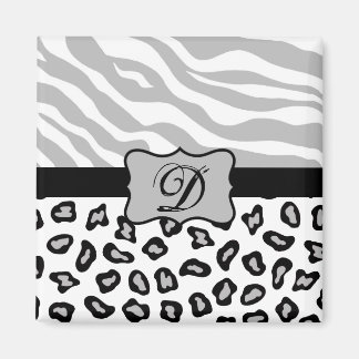 Grijs, zwart en wit Zebra & Cheetah Persoonlijk Magneet