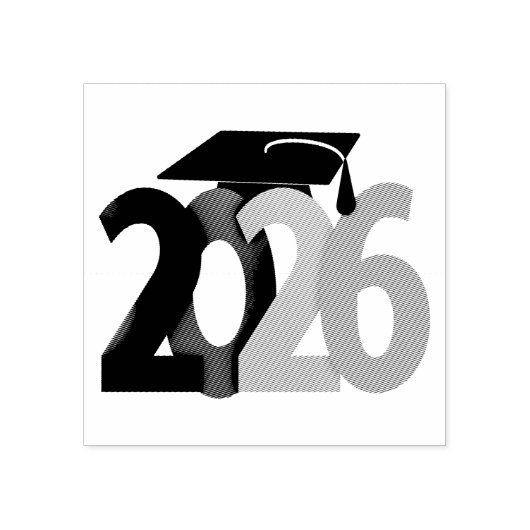 Grijs, Zwart en Zilver Klasse van 2026 Afstuderen Rubberstempel (Afrduk)