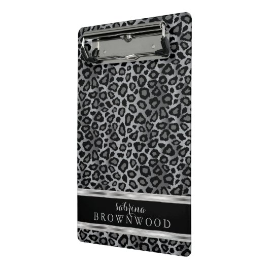 Grijs, Zwart en Zilver Leopard Huidpatroon Mini Klembord (Angled2)