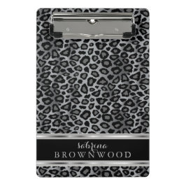 Grijs, Zwart en Zilver Leopard Huidpatroon Mini Klembord
