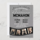 Grijs & Zwart Filmstrip 5 Foto Afstuderen Kaart (Voorkant)