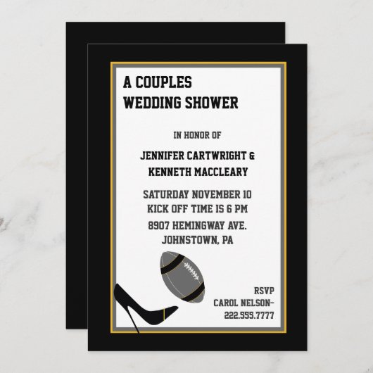 Grijs & Zwart Football Trouwdoucheuitnodiging Kaart (Voorkant / Achterkant)