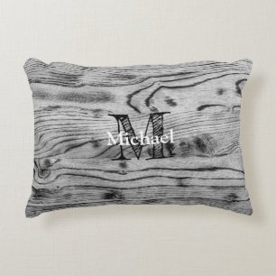 grijs zwart gebrand hout Monogram Accent Kussen