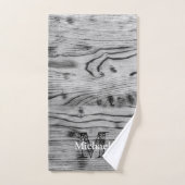  grijs zwart gebrand hout Monogram Bad Handdoek (Handdoek)