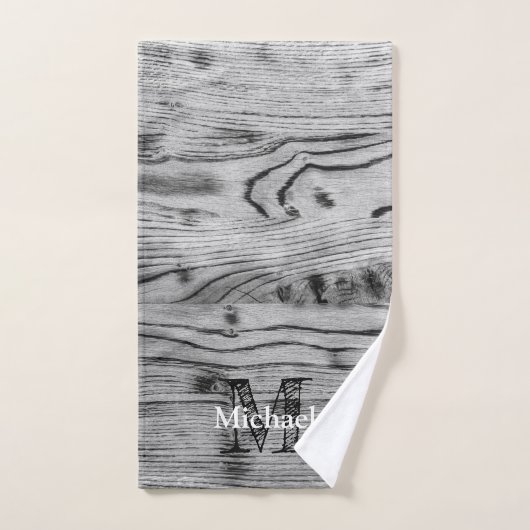  grijs zwart gebrand hout Monogram Bad Handdoek (Handdoek)