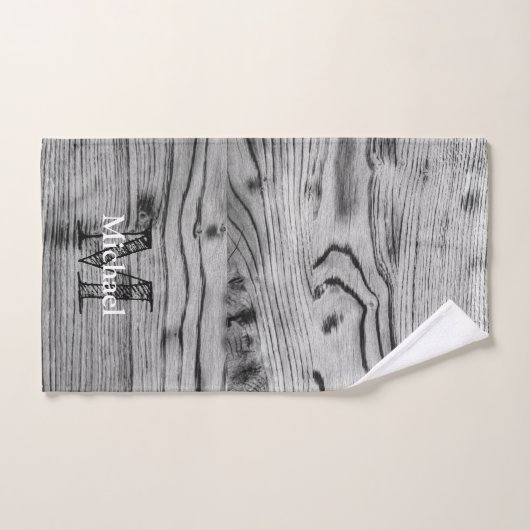  grijs zwart gebrand hout Monogram Bad Handdoek (Handdoek)