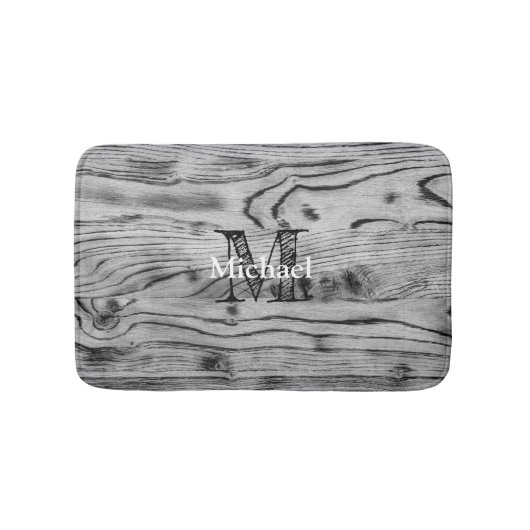 grijs zwart gebrand hout Monogram Badmat (Voorkant)