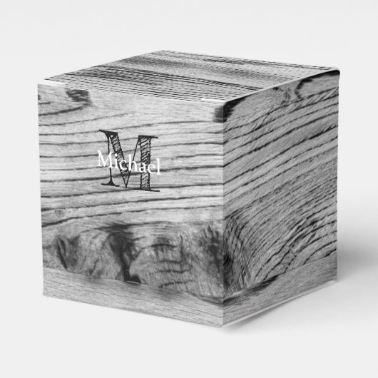 grijs zwart gebrand hout Monogram Bedankdoosjes (Voorkant Zijde)