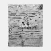 grijs zwart gebrand hout Monogram Fleece Deken (Voorkant)