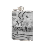  grijs zwart gebrand hout Monogram Heupfles (Links)