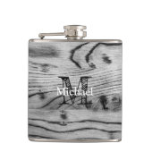  grijs zwart gebrand hout Monogram Heupfles (Voorkant)
